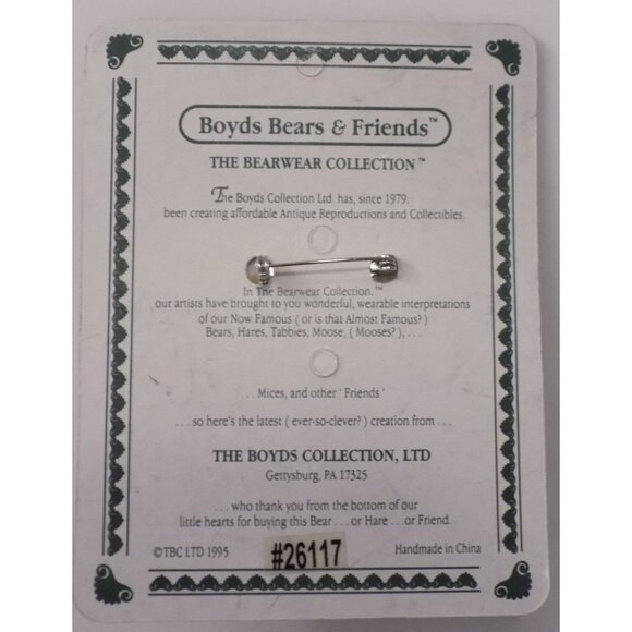 Boyds Bears Bearwear Brooch Lapel Pin 95 BAILEY Birthday Wishes Vintage - 26117 - Picture 2 of 3